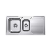 Tiva 980 1.5 Kitchen Sink with Drainer, Left Bowl - 980 x 480 x 180 mm - Side