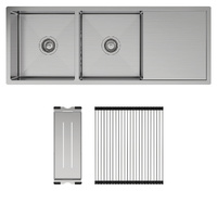 Hana 29L/29L Double Kitchen Sink with Drainer Kit - 68408-KIT