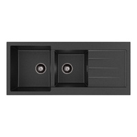 Kuro Granite 32L/22L Double Kitchen Sink with Drainer, Matte Black - Color