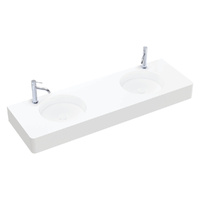 Encanto Solid Surface Wall Basin, Double Bowl 1400 x 450 x 135 mm - Hole