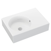 Reba Left Bowl Wall Basin, No Tap Hole - 600 x 425 x 150 mm - Hole